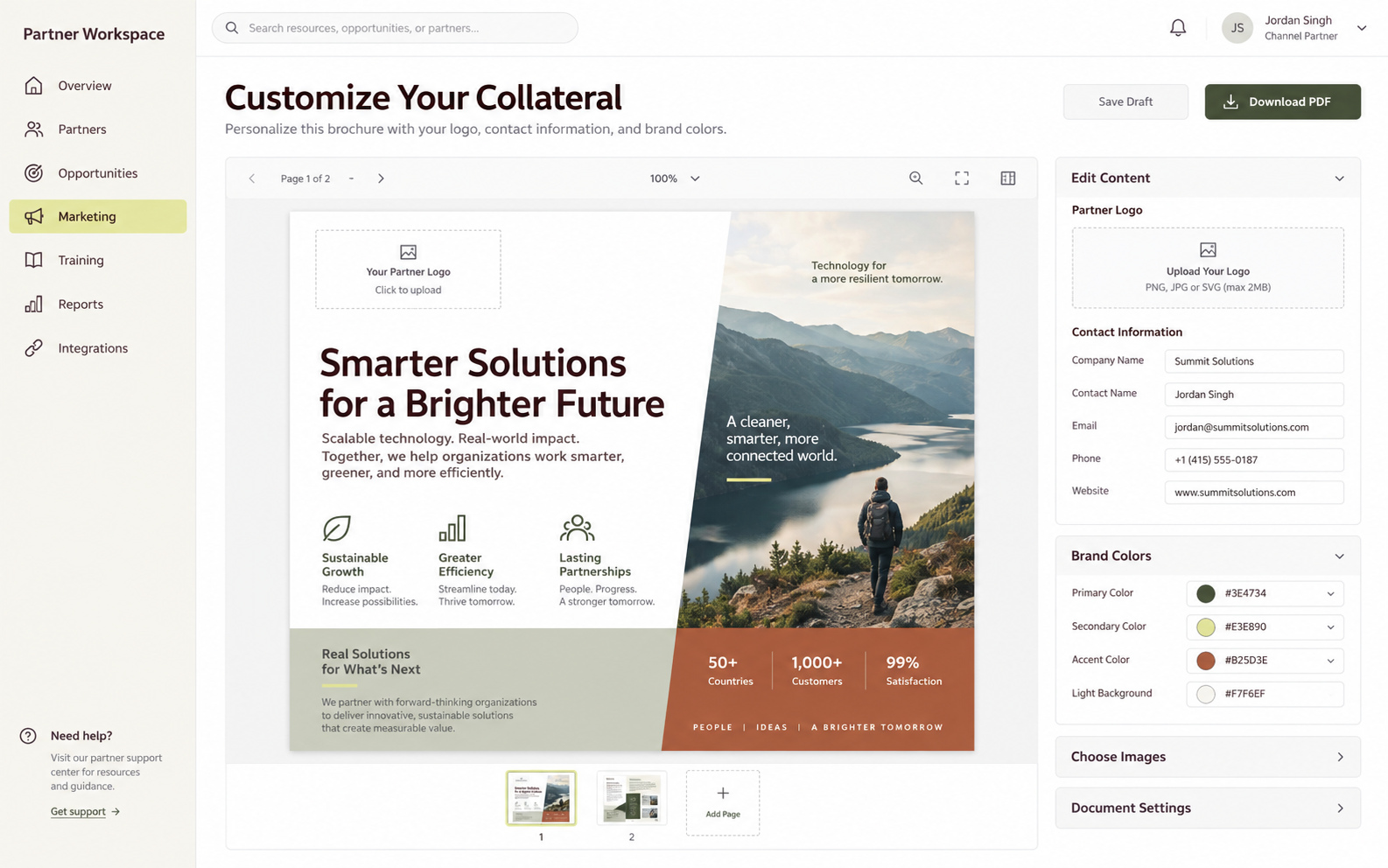 Customize Your Collateral portal interface