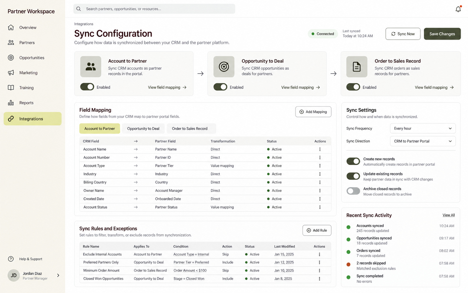 Sync Configuration portal interface